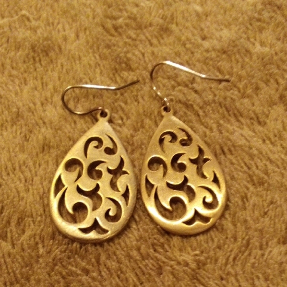 Ornate Gold Teardrop Earrings - Picture 3 of 4